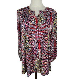 By Design Tunic Top XL Multicolor Abstract Print Bohemian Colorful